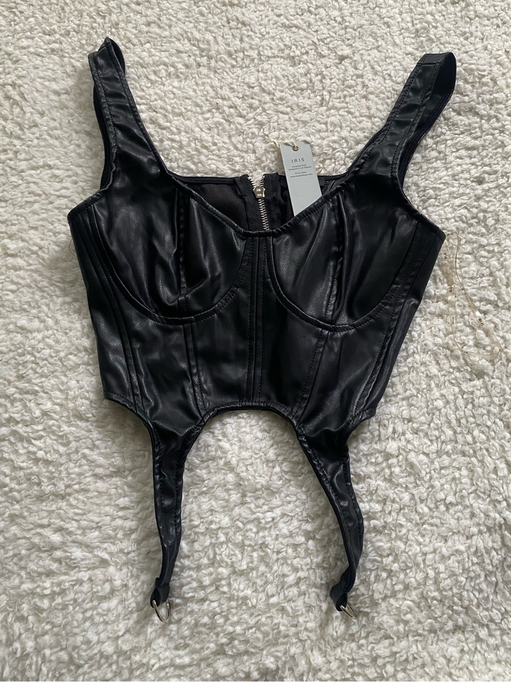 LAST ONE "Dare to Dream" Black Faux Leather Bustier Crop Top Size S | Date Night
